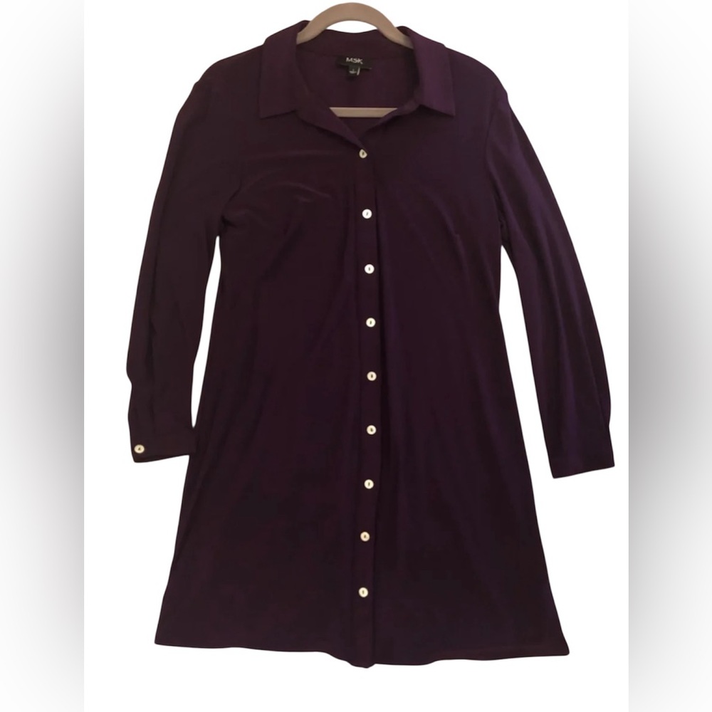 MSK Luxe Purple Long Sleeve Collard Shirt Dress Size Large
